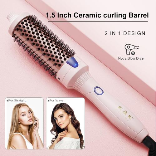 Pink K&K 1.5 Inch Ceramic Tourmaline Ionic Curling Brush Volumizer - Hot Brush Creates Root Volume & Loose Curls, Volume Curls, Hair Styling Tool