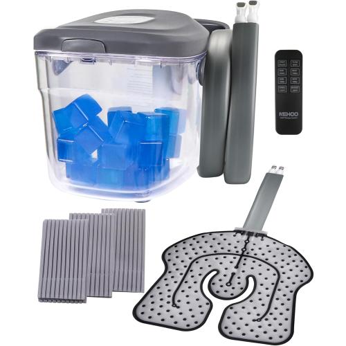 Grey and White Cold Therapy System, Programable Timer, Wireless Remote, Double Walled Bucket, Post-Surgery Pain Reliever, Ice Therapy Machine for Knee After Surgery