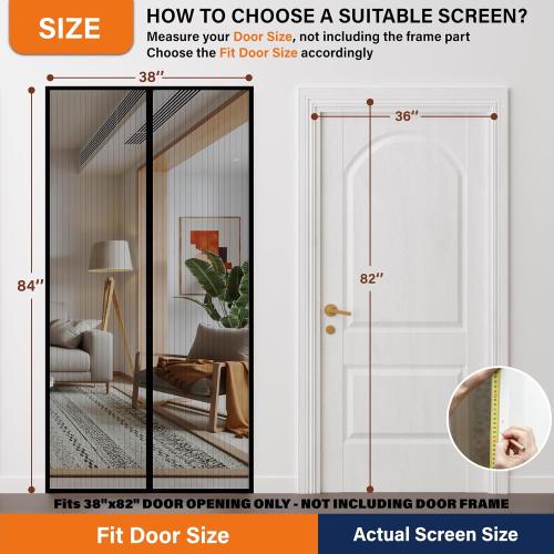 Magnetic Screen Door, Door Screen Magnetic Closure-Keeps Bugs Out Let Breeze in, Heavy Duty Mesh - Pet and Kid Friendly, Works with Front Doors, Sliding Doors Fit Door Size 36 x 82 Inch