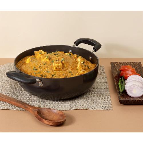 Vinod Black Pearl Hard Anodized Deep Kadhai with Glass Lid – Black - 3.1 Liters (3.2 Quarts) – 24cm – Riveted Handles - Multi-Use Pot/ Wok - Suitable For Indian Cooking, Sauces, Pasta, Stews, Soups‼️missing glass lid‼️