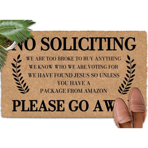 No Soliciting Please Go Away 30x18 Keep Dirt Out with Rubber Door Mat Outdoors Outdoor Doormats for Front Door Winter Door Mat Outdoor Non Skid Rug