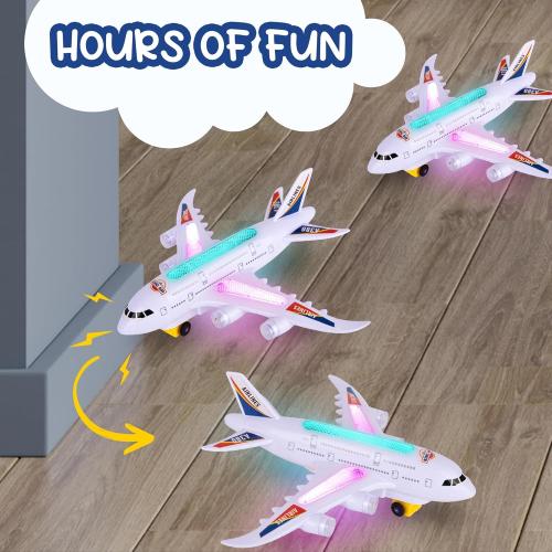 ArtCreativity Light-Up Airplane Toy with Bump & Go Action, Flashing LED Lights & Takeoff Sounds – Kids Airplane Toy with Moving Wheels – Fun Birthday Gift for Boys & Girls Ages 3-8