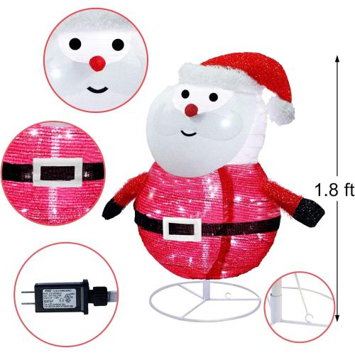 1.8ft Pre-Lit Light Up Santa Claus, 48 LED Outdoor Lighted Santa Claus Christmas Yard Decoration