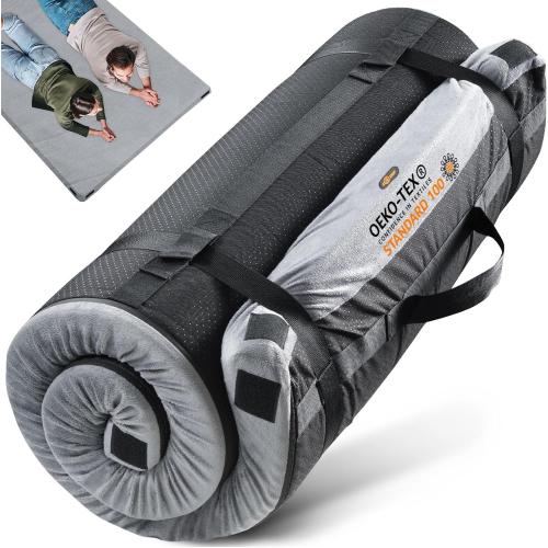 3 Inch Memory Foam Camping Mattress, Dual Layer Thick Sleeping Camp Pad for Car Tent Cot, Roll-Up Portable Glamping Floor Bed for Guests Sleepover