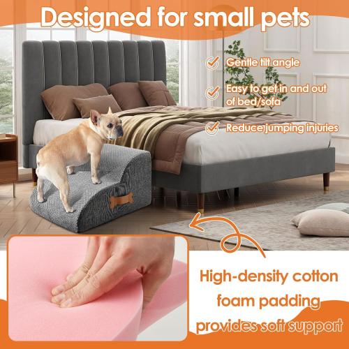 Cat/Dog Ramp Stair Stable, 2/3 Step Small Dog Stair Safe Sponge Filling Pet Ladder Ramp, Nonslip Bottom for Cat Puppy Pet,Stairs for High Beds and Couch,Indoor Steps(2 Step)