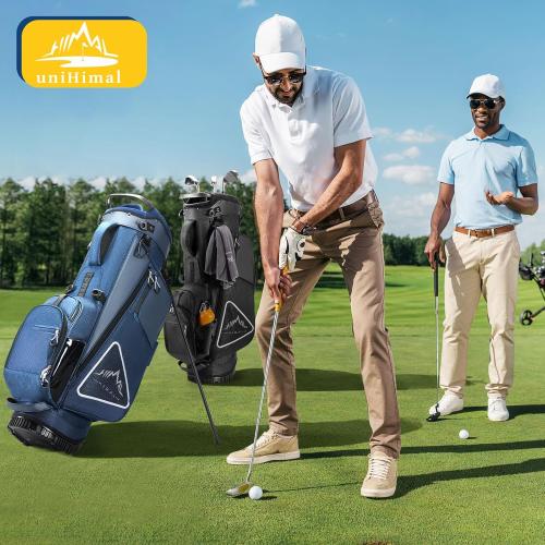 UNIHIMAL 14-Way Golf Stand Bag, Full Length Premium PU Leather Golf Bag with Plush Top, Magnetic Pocket, Dual Strap and Rain Cover for Men