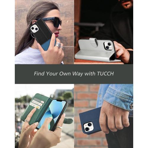 TUCCH Case Wallet for iPhone 13 (6.1) 2021, RFID Blocking 3 Card Holder Kickstand PU Leather Flip Folio, [Shockproof TPU Inner Shell] Phone Cover, Black
