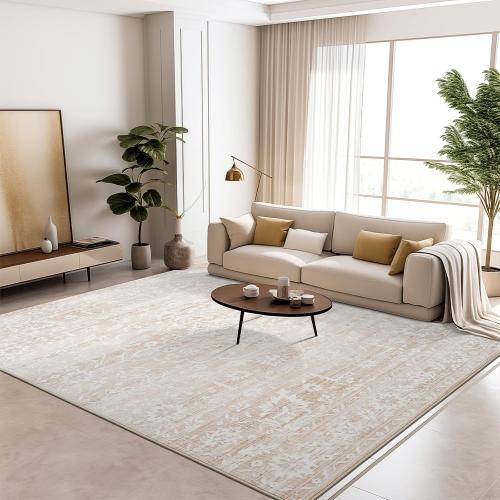 10x14 Area Rugs for Living Room Large Washable Rugs for Bedroom Floral Vintage Non-Slip Thin Area Rug Indoor Home Office Decor Beige