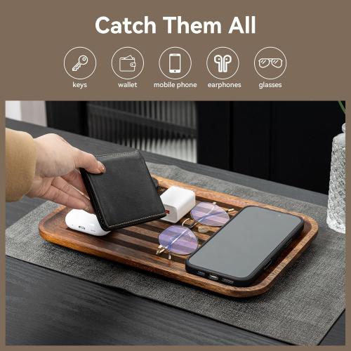 American Flag Serving Acacia Wood Valet Tray for Men Women Catch All Acacia Wooden Tray, Mens Key Tray, 4th of July Decorative Tray, Nightstand Tray Dump Tray EDC Tray for Phone Watch Wallet Jewelry