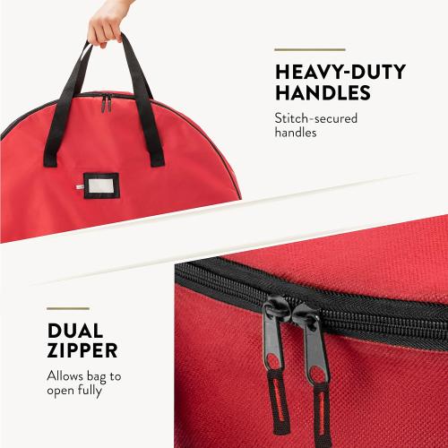 ZOBER 2 Pack Oxford Christmas Wreath Storage Container 30 Inch - Wreath Bag for Artificial Wreaths Box - Waterproof Fabric, Dual Zippered Wreaths Storage Bag With Strong Durable Handles - Red