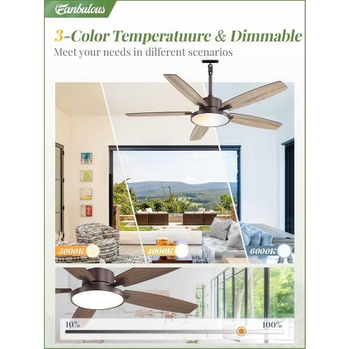 52 Outdoor Ceiling Fan with Light IP65 Outdoor Fans for Patio Waterproof