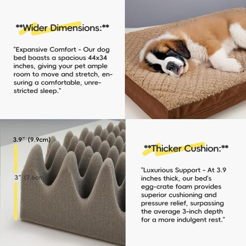 Size 44 Color Brown  Washable Indestructible 44 Dog Bed for Large Dogs – Double-Sided Plush, Chew Proof, Waterproof, Thick Orthopedic Support, Durable Multi- Size Comfort Clearance Indoor Flat Dog Bed
