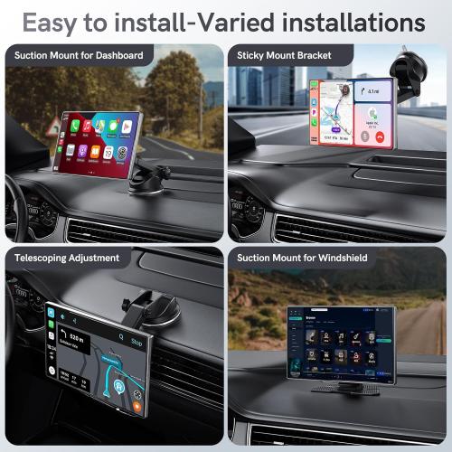 9 Portable CarPlay Screen for Car, CooCom UHD Car Stereo with Touch Screen with Apple CarPlay&Android Auto,4K Dash Cam,1080P Backup Camera,Mirror Link, Voice Control, Bluetooth 5.3,GPS,FM