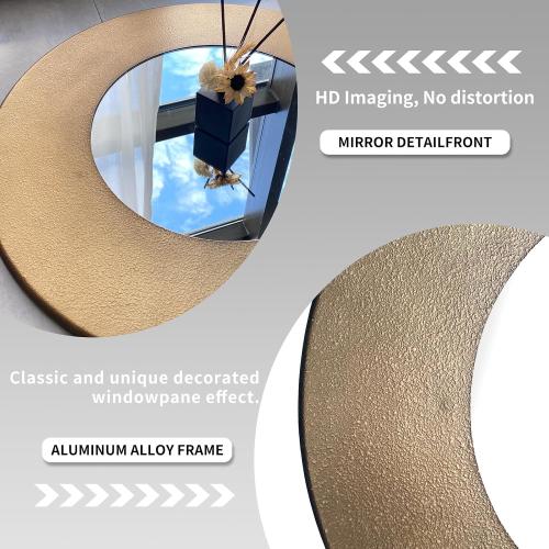 Gold 27 Inch Round Wall Vanity Mirror, Vintage Bronze Mirror Metal Frame, Anti-Rust Wall Mounted Mirror Home Decorative for Living Room, Bedroom, Bathroom, Restroom, Farmhouse