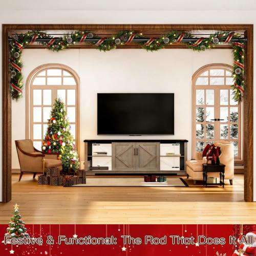 Tension Curtain Rod by EZFurni,42-123 Inches,Heavy Duty Tension Rods for Windows,No Drilling Adjustable Curtain Rod for Patio,Hold Up Blackout Curtains and Non Slip,Black