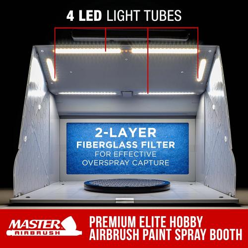 Master Airbrush Portable Airbrush Spray Booth Kit with Dual Exhaust Fans, 4 LED Lights, Turntable & Extension Hose, 16x18x13 Hobby Airbrush Booth for Painting, Models, Arts, Crafts, Cakes
