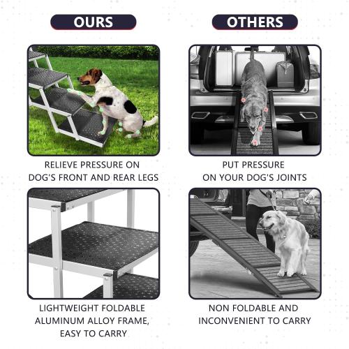 PENSUN Dog Stairs with Nonslip Surface Portable Folding Pet Ramp for Car, SUV and Trucks Foldable Truck Ramp Stairs for Small to Large Size Dogs Up to 250LBS
