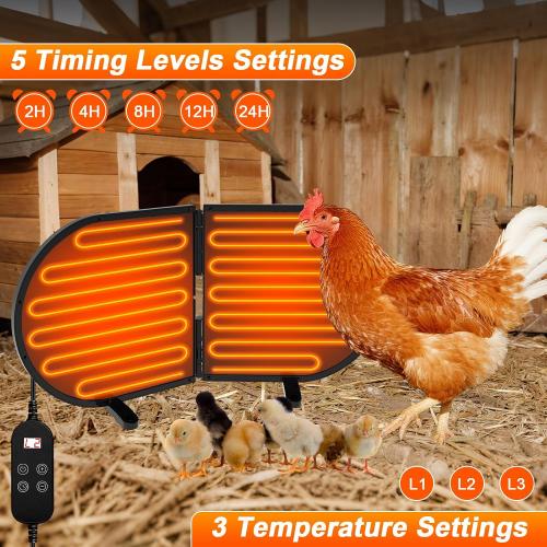 Chicken Coop Heater for Winter, Foldable Flat-Panel Radiant Heater for Chicken Coop with Timer & Temp Adjustable, Smart Large Chick Heaters with 2 Heating Plates for Chick Kitten Pet Animal.