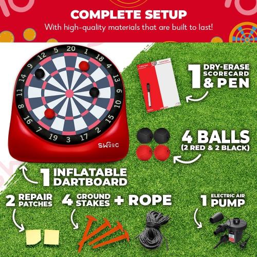 Swooc Games - Premium Inflatable Giant Kick Darts (15  Ways to Play) - Jumbo Soccer Dartboard with Air Pump - Big Carnival Games - Giant Outdoor Games - Oversized Dart Board Yard & Lawn Game