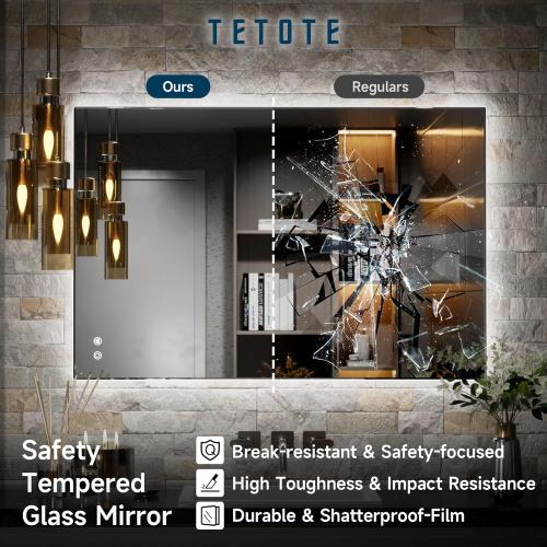TETOTE 36 x 36 Inch LED Backlit Mirror with Light Bathroom,Anti-Fog,Dimmable,CRI90 ,IP 54Water Proof,Vanity Mirror with Light,Wall Mounted,Horizontal/Vertical