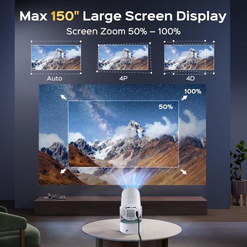 Color White [Built-in Battery] Mini Projector with Wifi and Bluetooth, Rechargeable Portable Outdoor Smart Projector with Support 4K Decoding, Electric Focus Home Theater for Phone, White