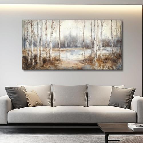 Large Wall Decor for Living Room Stretched and Framed Canvas Wall Art for Office Wall Decorations for Bedroom Birch Forest Painting by The Lake Picture Home Decor Ready to Hang