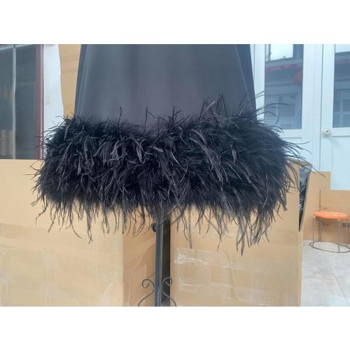 Size M PY-05 Women's Fluffy Ostrich Feather Hem Short Mini Dress Summer Sleeveless Turtleneck Loose fit Dresses