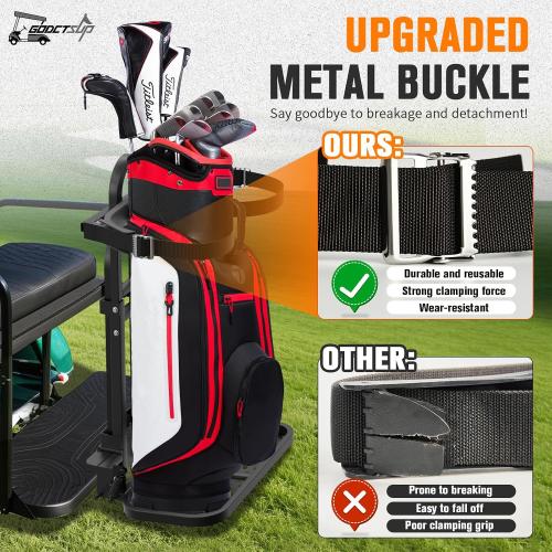 Foldable Golf Cart Bag Holder for Four Seat Golf Cart, Upgraded Golf Cart Rear Seat Bag Rack with Stainless Steel Buckle for EZGO Club Car Yamaha, Fits Safety Grab Bar Maximum 8'' Wide