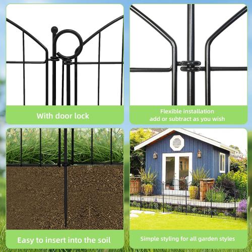 Decorative Garden Fence 40in (H) x24ft (L), 10 Pack No Dig Fence Animal Barrier for Dog with Lock, Arched Flower Bed Edging, Wire Border Panel Fencing for Yard Patio Outdoor Decor