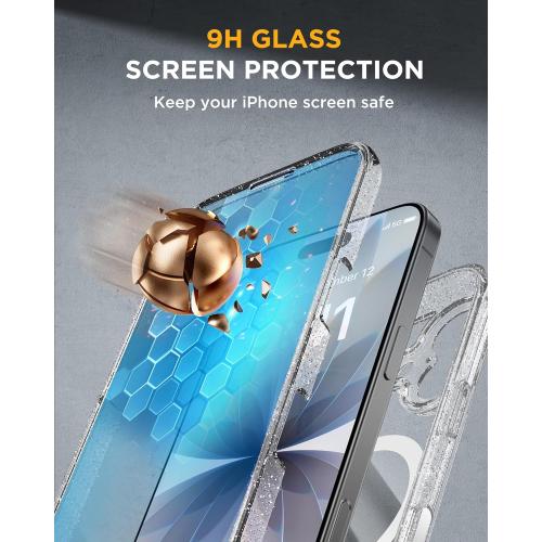 Miracase for iPhone 17 Case 6.3'', Full-Body Military Drop Protection Outdoor Phone case with Built-in Glass Screen &Camera Control,Easy Installation,No Gap,Compatible with MagSafe,Clear Glitter