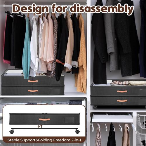 Under Bed Storage with Wheels 2-Pack, Under Bed Storage Containers 66L Clear Lids, Rolling Storage Drawers for Clothes Shoes Blankets, Underbed Organizer Bins(32 L x 17.3 W x 7.2 H)