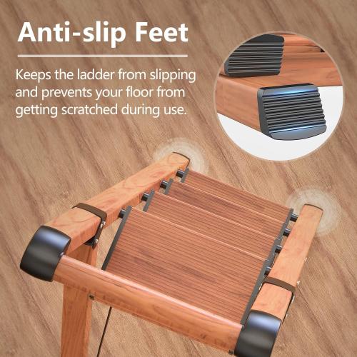 GameGem Folding Step Ladder, 4 Step Ladder with Anti-Slip and Wide Pedal, Lightweight Aluminum Step Stool with Handgrip, Space Saving Stepladder for Home and Kitchen, 300 lbs Capacity (Woodgrin