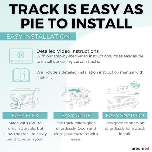 UrbanRed Flexible Bendable Ceiling Curtain Track, 16.4FT (5m), Mount for Rail with Curtain Tracks System, Room Divider, Curtains Rod, RV Ceiling Track for Curtains, White