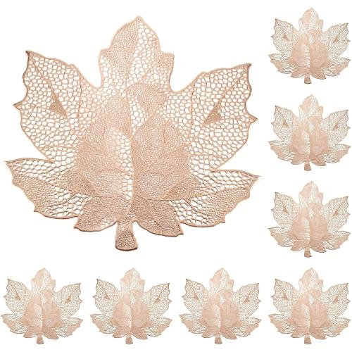 Fall Leaf Placemats Set of 8,Thanksgiving Placemats Harvest Maple Placemats 16X17inch for Party, Holiday and Wedding Table Decor（Champagne Gold）