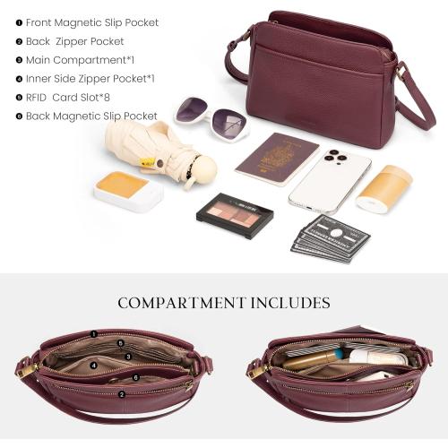 befen Anti-theft Crossbody Bag for Women Genuine Leather, Small Cross Body Shoulder Handbags with RFID Card Slots