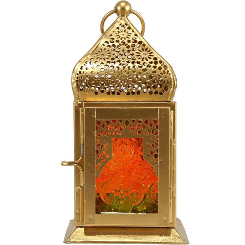 eSplanade Moroccan Lantern | Colored Glass Hanging Lamp | Tealight Holder | Home Decor | Red-Golden - 6.5 Inches (Multi-Golden)