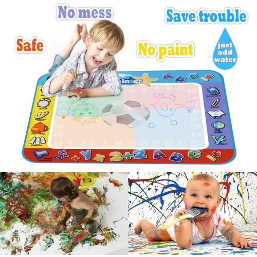 Alago Aqua Coloring Mat,Kids Toys Large Water Painting Mat,Toddlers Doodle Pad with 4 Colors,Gifts for Girls Boys Age 3 4 5  Years Old,4 Pens,Drawing Molds and Booklet Included