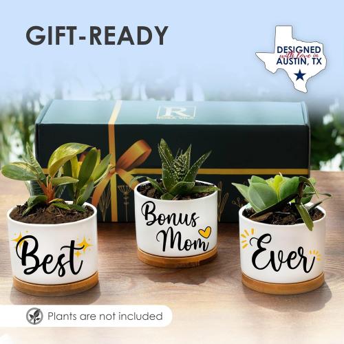 Rosa Vila Bonus Mom Planters, Bonus Mom Gifts from Son & Daughter, Best Ever Gifts for Stepmom Gifts for Mother-in-Law, Stepmom Presents for Birthday, Presents for Your Second Mother