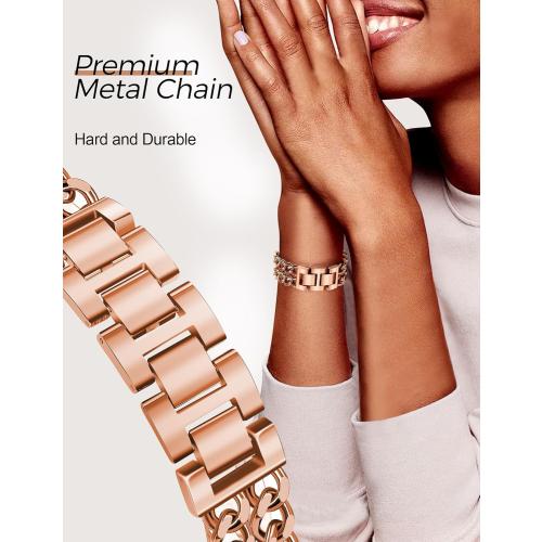 JR.DM Rose Gold Watch Bands for Women Compatible with Apple Watch Band 38mm 40mm 41mm 42mm (S10) Adjustment Metal Band Cowboy Steel Chain Bracelet for iWatch Series 9/8/7/6/5/4/3/2/1/SE/Ultra (No Case)