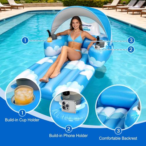 GIGIGO Motorized Pool Float for Adults, Rechargeable Electric Lounger | Rechargeable, Inflatable Lounger, Dual Power System, 360° Steering, Adult Size, Pool Toys for Lake, River, Party, Vacation