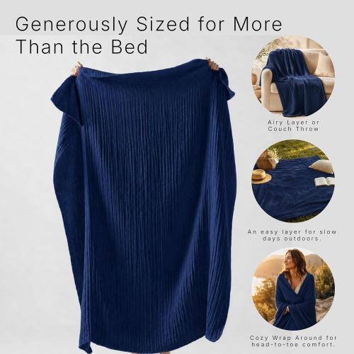 Salt Earth 100% Cotton Gauze 80X90 Queen 4 Layered Blanket- Dress Blue