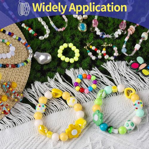 FANDAMEI 1mm Elastic Bracelet String Cord, Crystal Stretch Bead Cord for Bracelets Jewelry Making, Clear Stretchy Elastic String for Beading, Transparent Thread for Bracelet Necklace Making