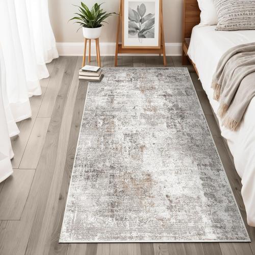 Washable 3x5 Entryway Rug - Non-Slip Soft Low-Pile Thin Small Area Rugs for Kitchen Bedroom Living Room Hallway – Modern Abstract Neutral Door mat Indoor（Beige Grey）