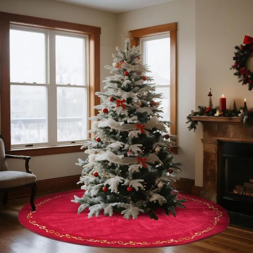 HyDren 100 Inch Christmas Velvet Tree Skirt Gold Bronzing Embroidery Christmas Tree Decorations Vintage Party Favors Rustic Holiday Decor(Red)