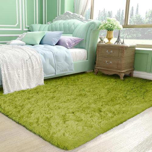 Ophanie Green Rug Grass Area Rugs for Bedroom, 4x6 Shag Fluffy Carpet, Fuzzy Furry Plush Soft Cute Kids Baby Girls Shaggy Bedside Indoor Floor Carpets for Teen Dorm Home Decor Aesthetic, Nursery