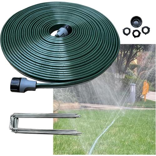 Watoo 2025 Sprinkler Hose & Soaker Hose for Yard - 50 FT Reinforced Flat Garden Hose with Holes, Heavy Duty No-Kink Lawn Irrigation Hose (Includes Stakes, High Pressure Spray)