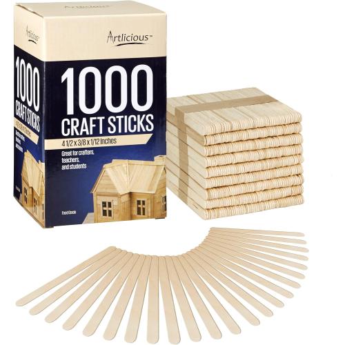 Artlicious 1000 Pcs Wooden Craft Sticks, Popsicle Sticks for Crafts, Icecream Stick, Wooden Sticks, Wax Stick, Tongue Depressors Wood Craft