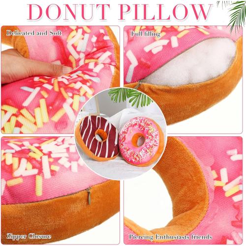 4 Pcs Donut Pillow 3D Digital Print Round Throw Pillow 16 Inches Donut Seat Back Stuffed Cushion Funny Decorative Soft Plush Food Stuffed Decor Seat Pad Cushion for Couch Chair Floor Sofa, 4 Styles