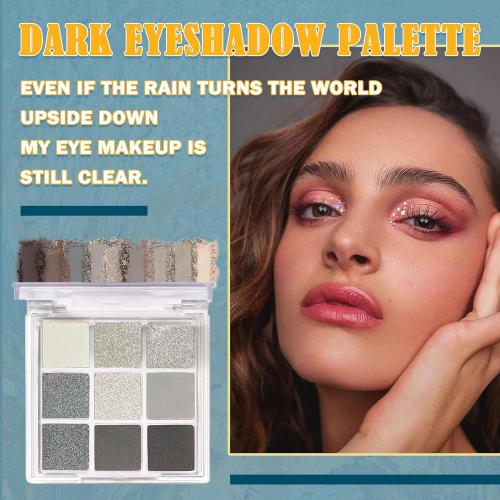 9 Color Smoky Eyeshadow Kit, Waterproof Long Lasting High Pigmented Shadows, Black, White, Silver & Gray, Glitter Eyeshadow Palette with 3 Brushes