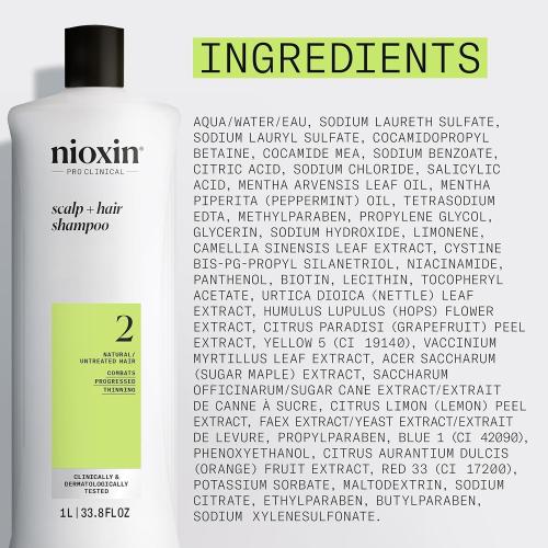 Nioxin System 2 Scalp   Hair Thickening Shampoo for Natural Hair with Progressed Thinning | Cleanse & Boost Hair Density with Niacinamide & Biotin